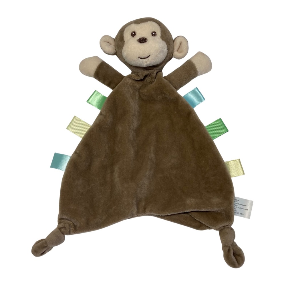 Walgreens Monkey Lovey 11" Brown Security Blanket Moon & Stars Satin Tabs Knots